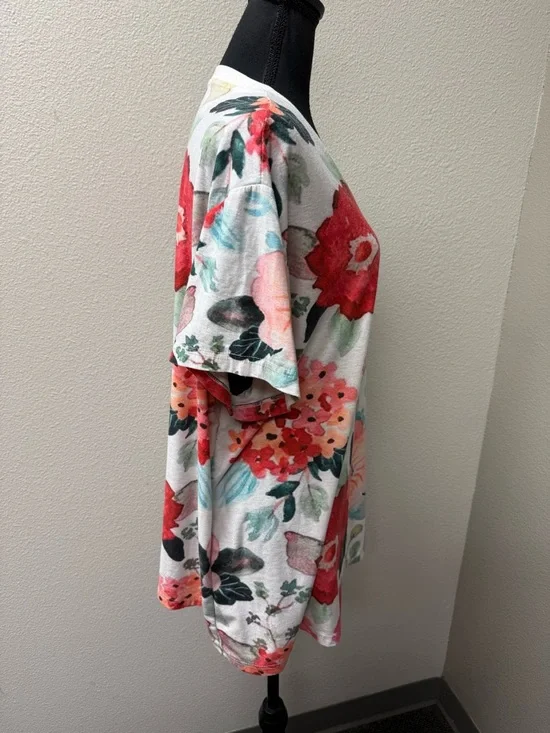 Floral V Neck Blouse 5XL Plus Size Red Orange White Boho Spring Summer Top - Picture 5 of 7